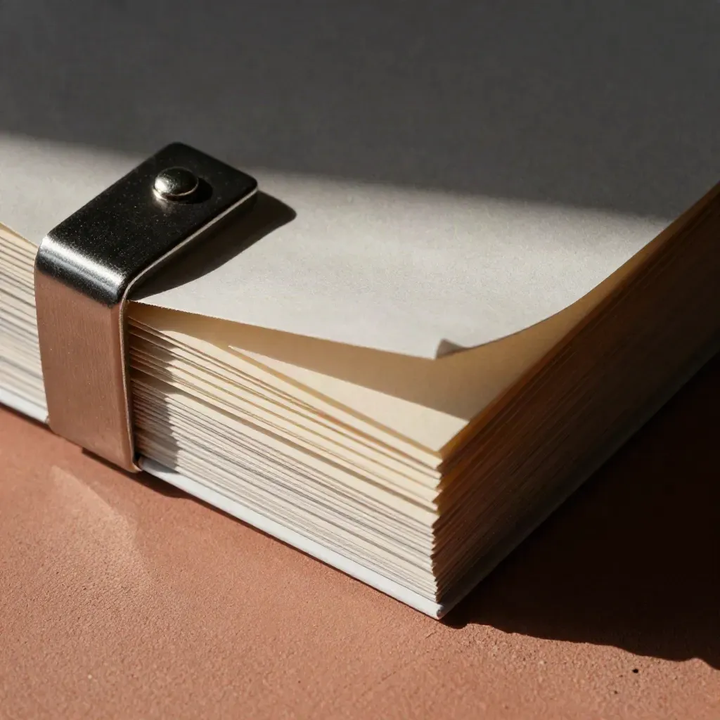 Overhead macro of reply slips and clasp envelope bundle on a neutral surface