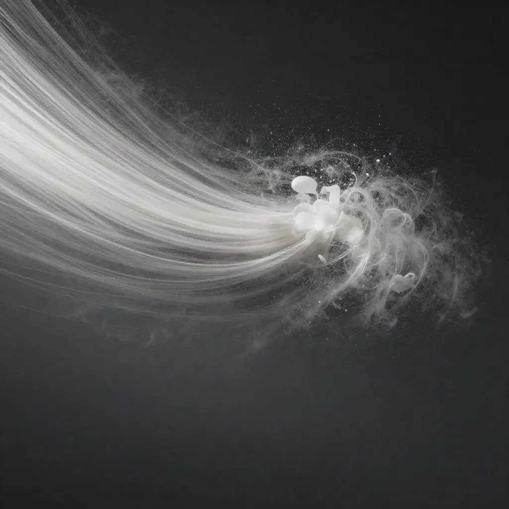 Silver light filaments converge into a soft white bloom in dark graphite haze.